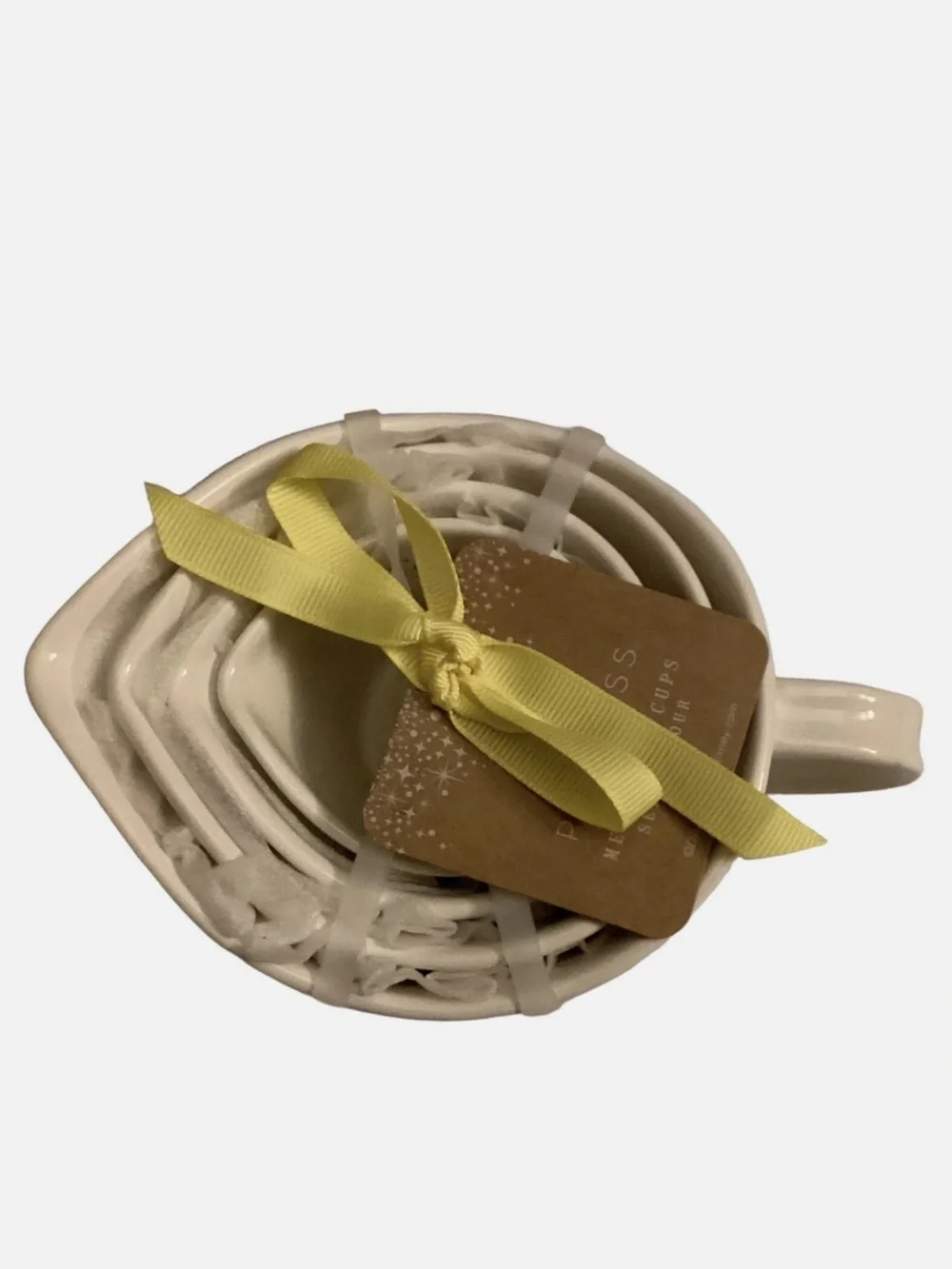 Rae Dunn White Ceramic Creamer with Yellow Ribbon and Belle Illustration